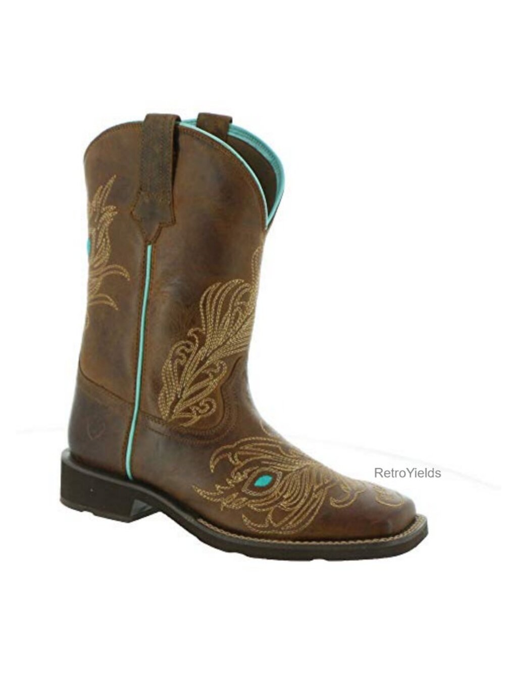 Western Boots Leather Square Toe Mid Calf Block Heel Work Wear